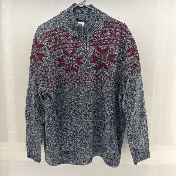 Croft & Barrow Mens XL Gray Red Snowflake Sweater Pullover 1/4 Zip Grandpa Core - Picture 1 of 6
